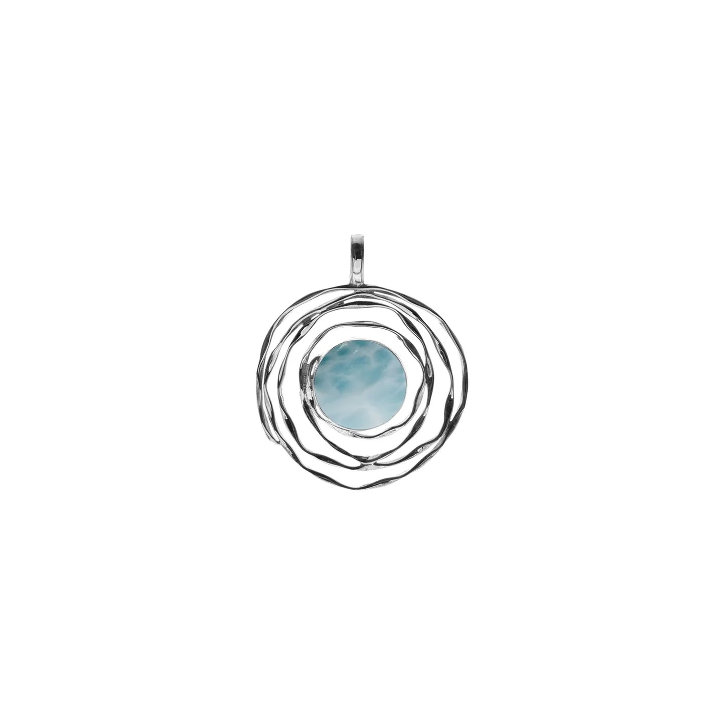Silver and larimar twisted round pendant.