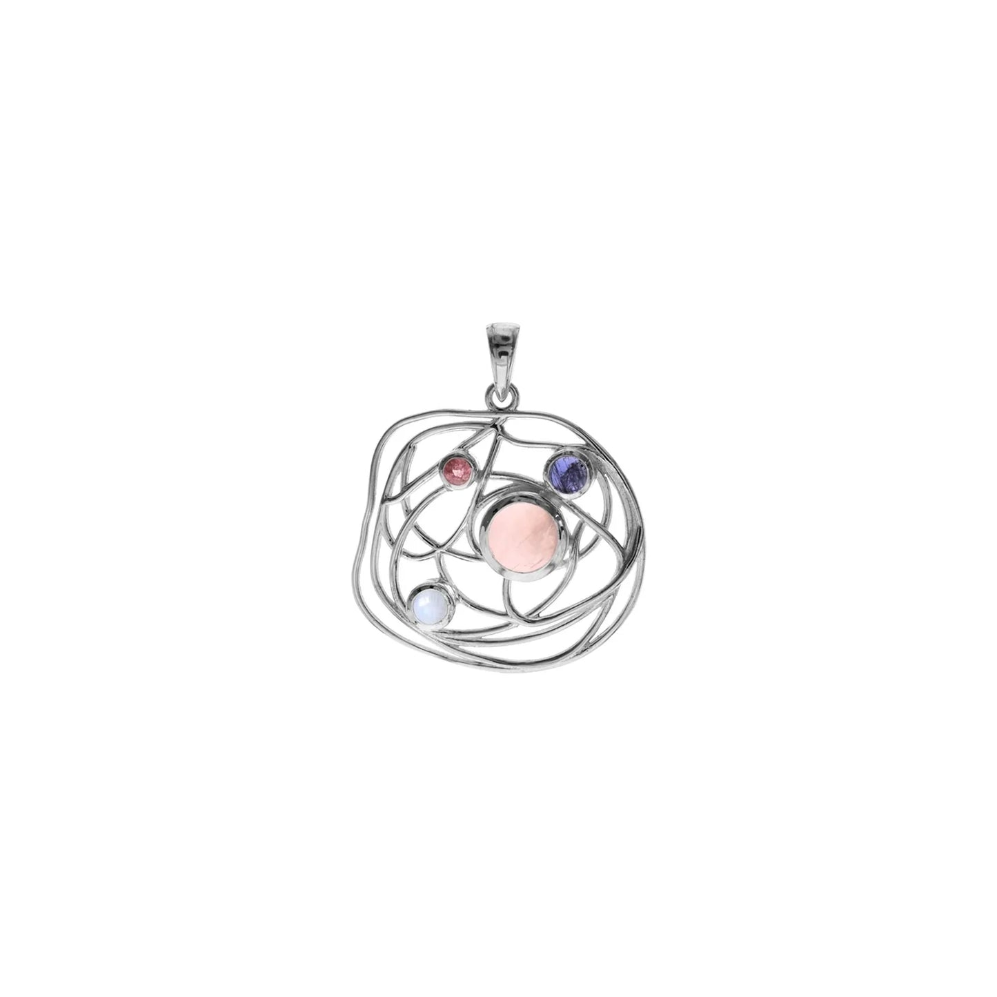 Silver semi precious stone wire pendant