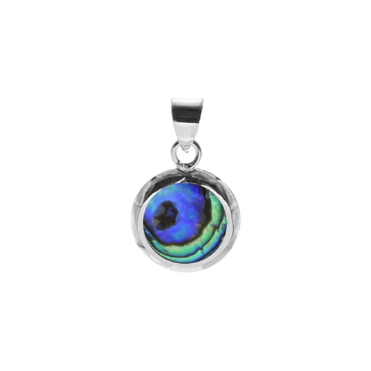 Silver and paua shell round pendant.