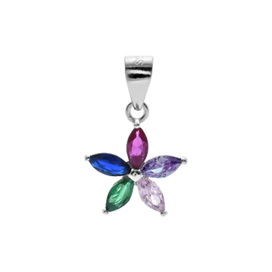 Silver and multi colour Cubic Zirconia flower necklace and stud earrings set