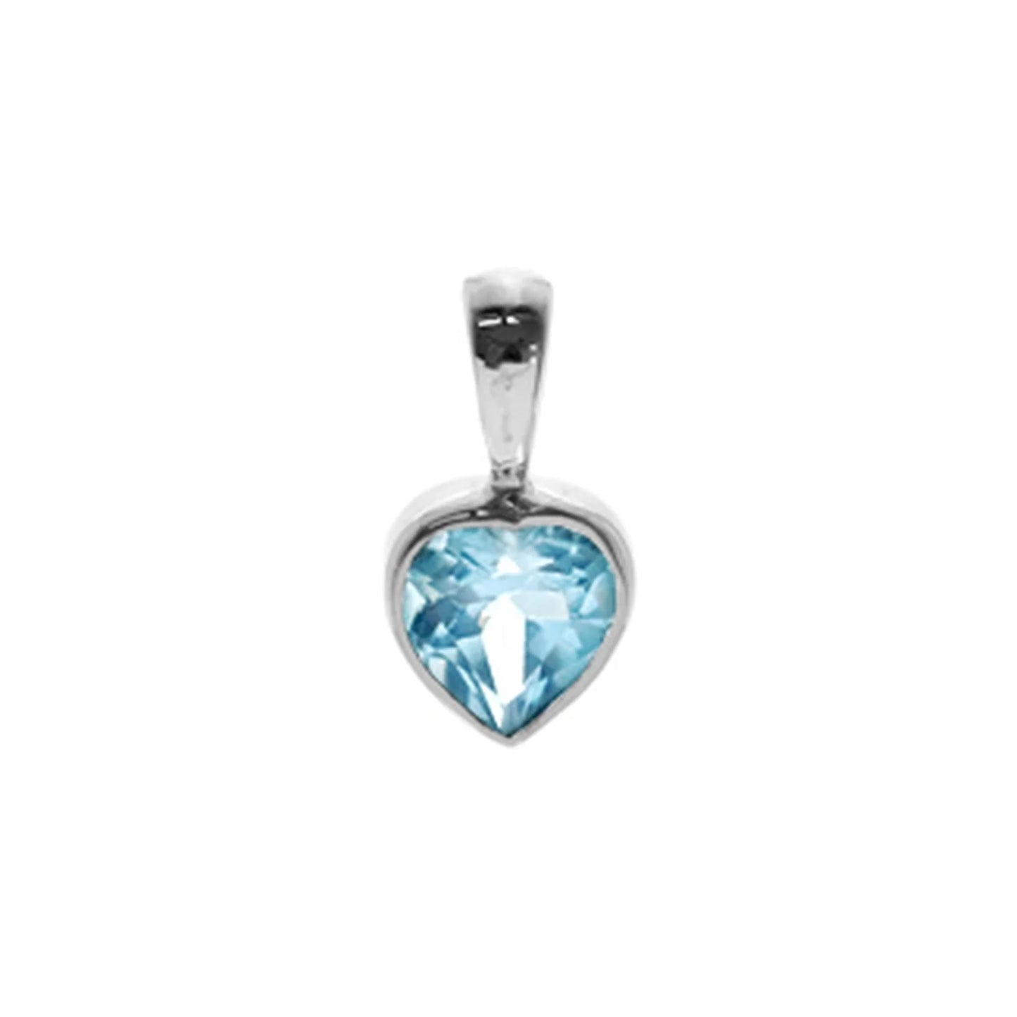 Silver and Blue Topaz bezel set heart necklace and stud earrings set