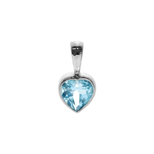 Silver and Blue Topaz bezel set heart necklace and stud earrings set