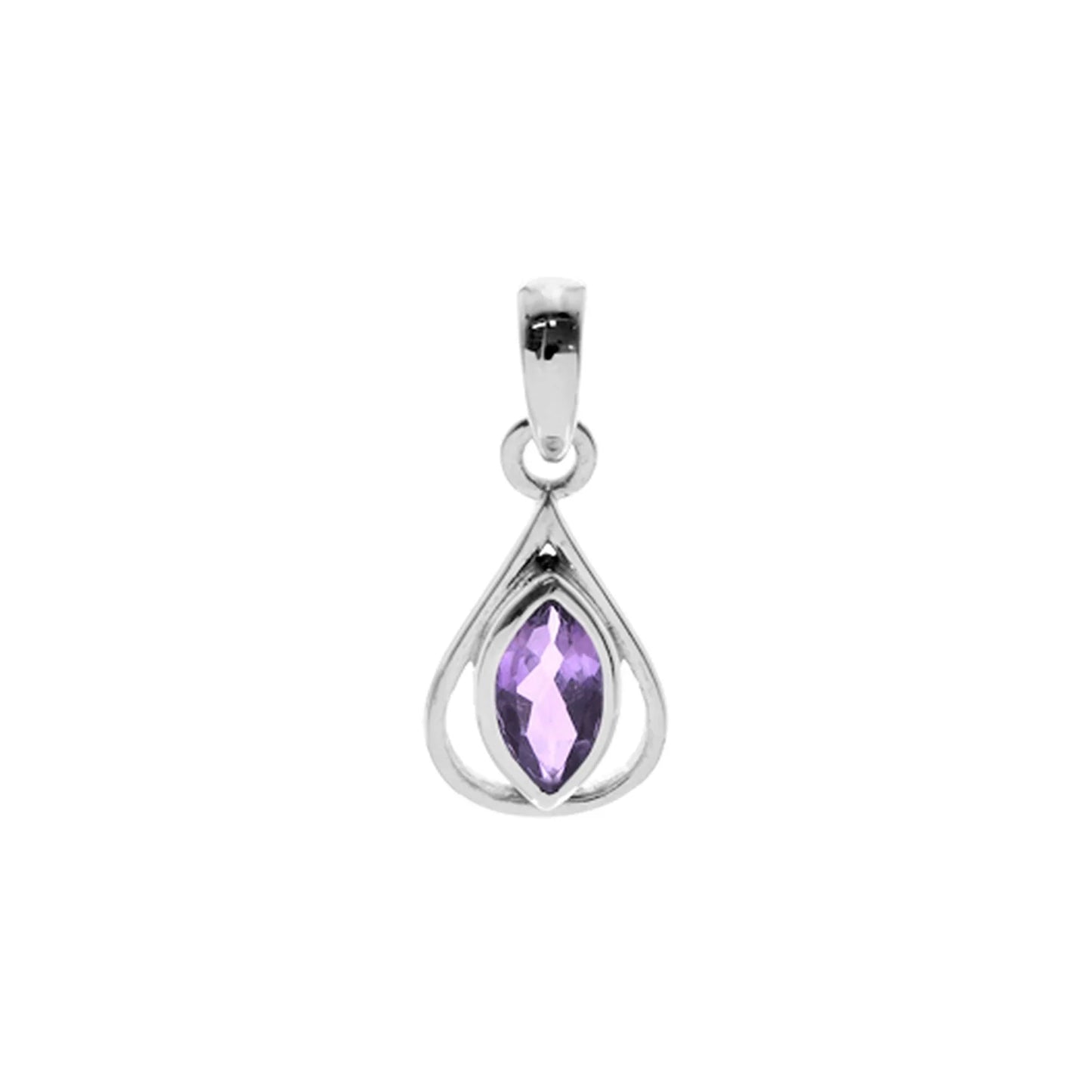 Silver and Amethyst teardrop marquise cut pendant and chain