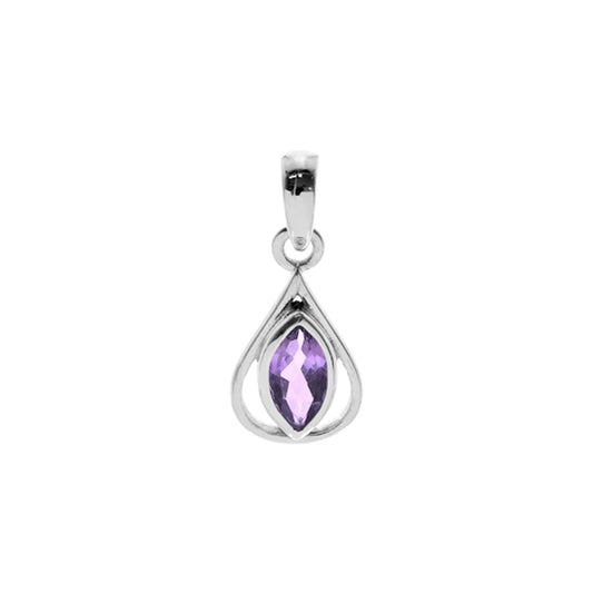 Silver and Amethyst teardrop marquise cut pendant and chain