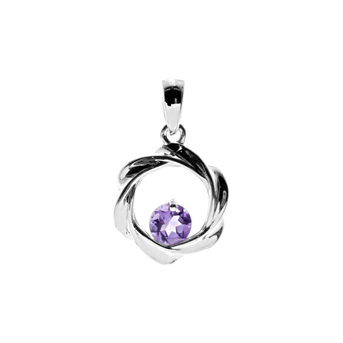 Silver twist with round faceted amethyst pendant