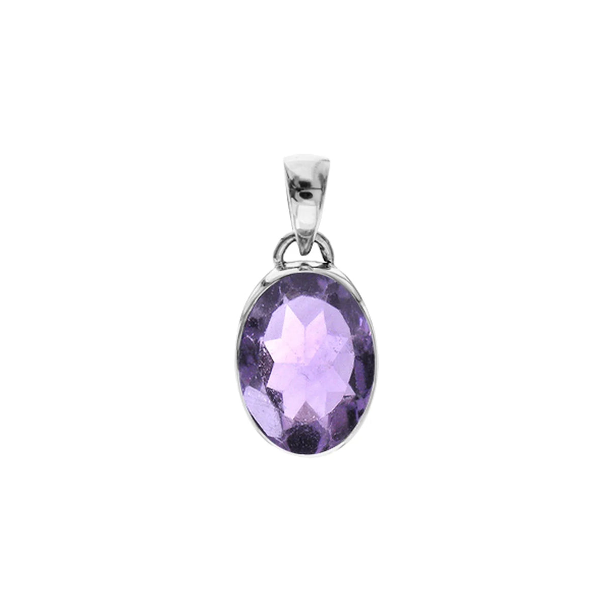 Silver and amethyst rub set oval necklace