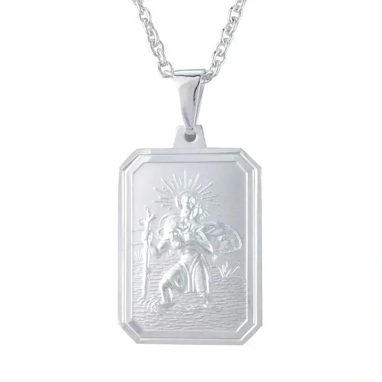 Silver rectangular St Christopher pendant.