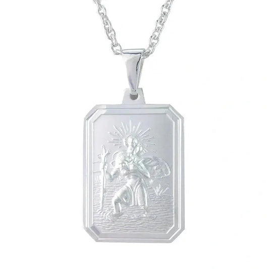 Silver rectangular St Christopher pendant.
