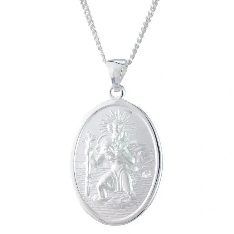 Silver oval St Christopher pendant.