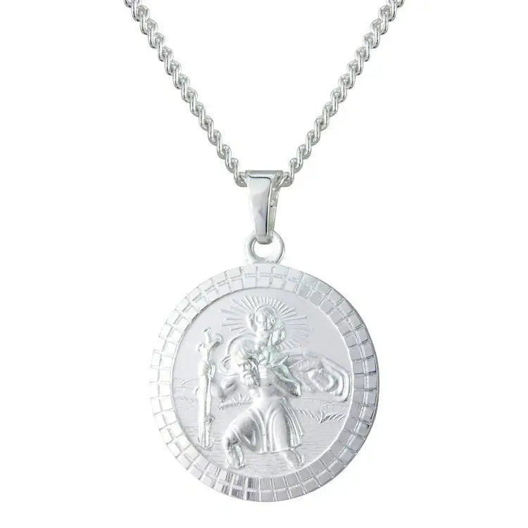 Silver round St Christopher pendant.