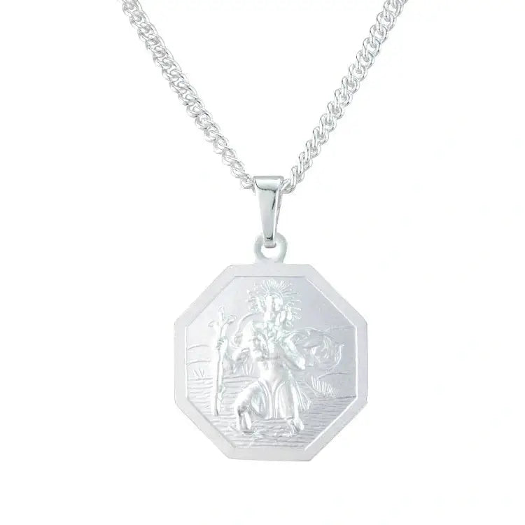 Silver octagonal St Christopher pendant.