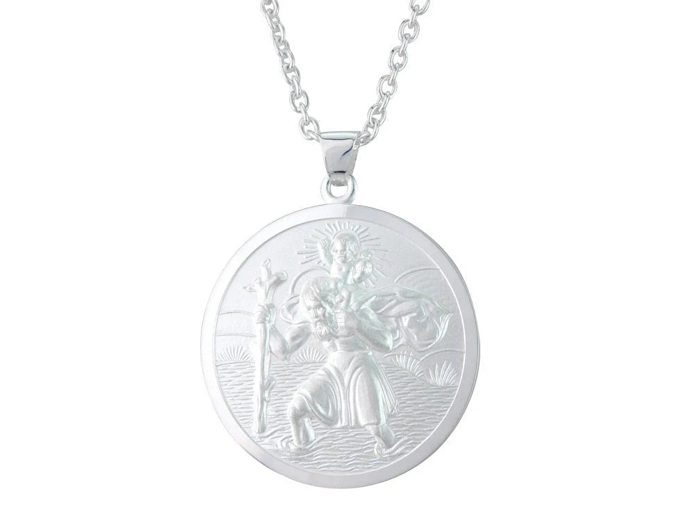 Silver round St Christopher pendant.