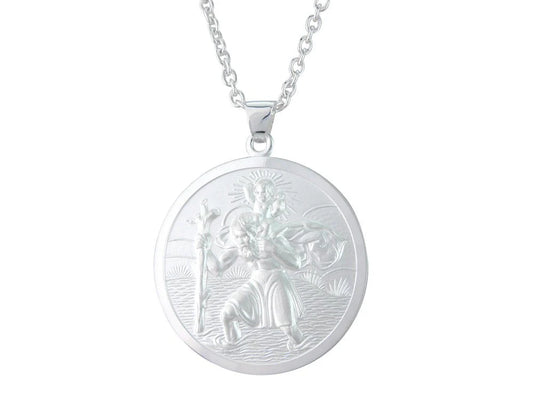 Silver round St Christopher pendant.