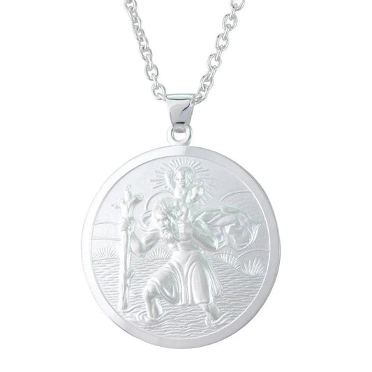 Silver round St Christopher pendant.
