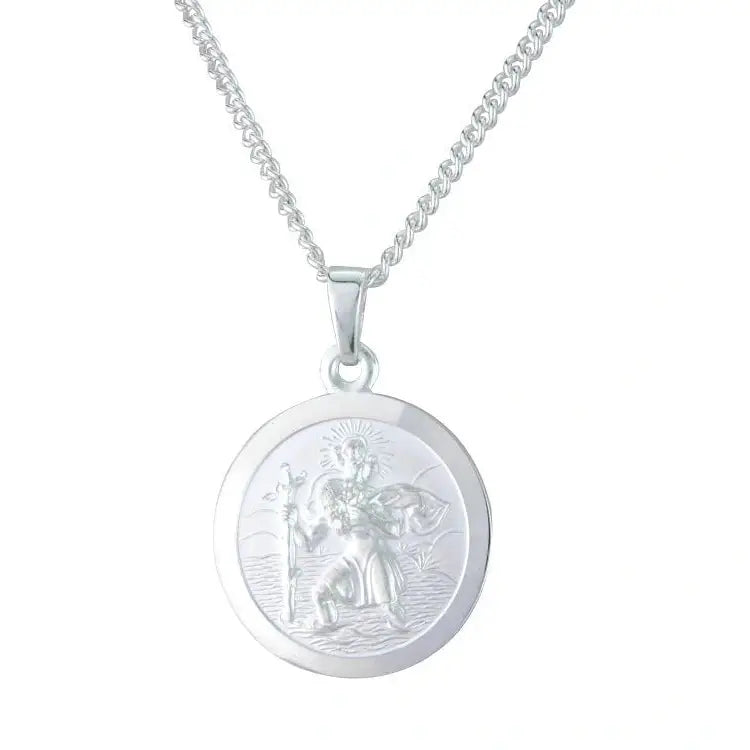 Silver round St Christopher pendant.