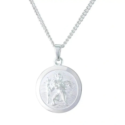 Silver round St Christopher pendant.