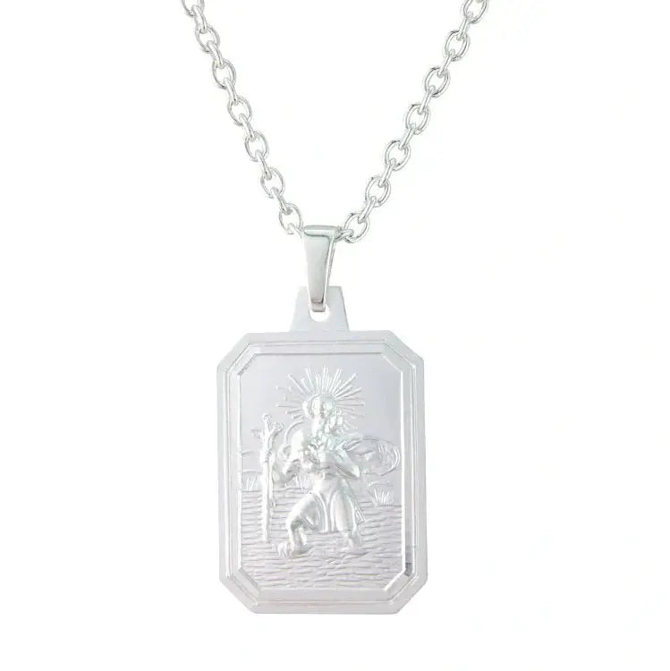 Silver rectangular St Christopher pendant.