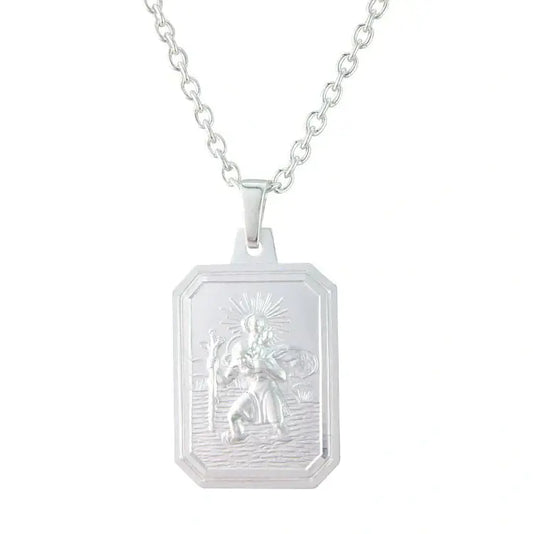 Silver rectangular St Christopher pendant.