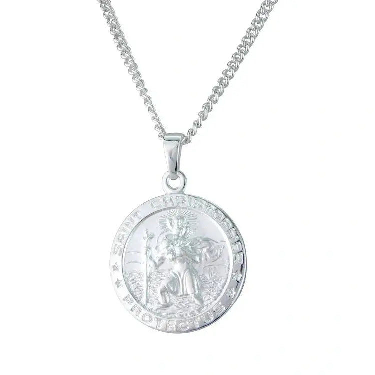 Silver round St Christopher pendant.