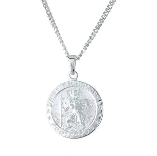 Silver round St Christopher pendant.