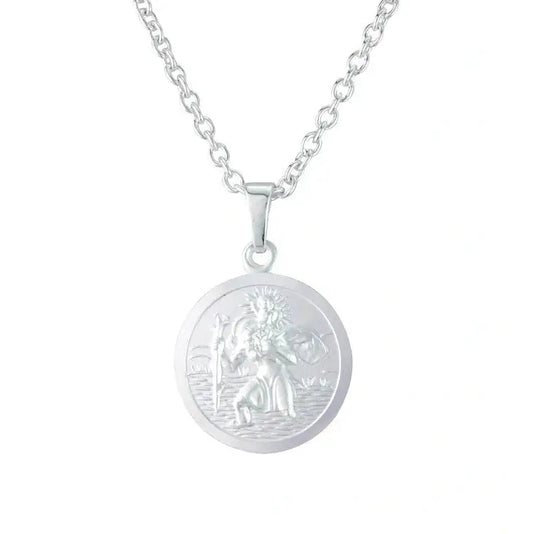 Silver round St Christopher pendant.