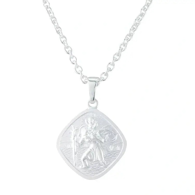 Silver cushion shaped double sided St Christopher.