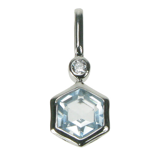 silver, blue topaz and cubic zirconia hexagon pendant