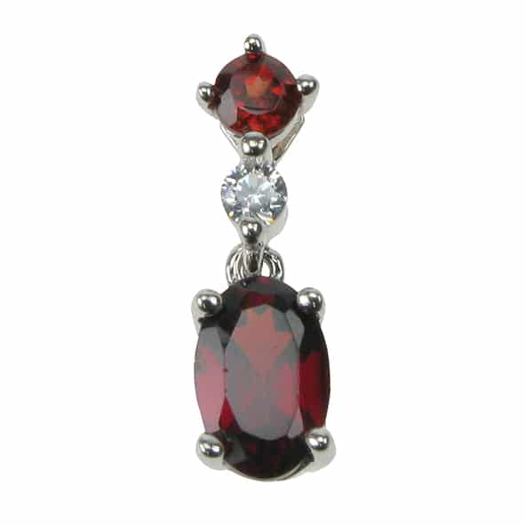 Silver, Garnet and Cubic Zirconia two stone pendant