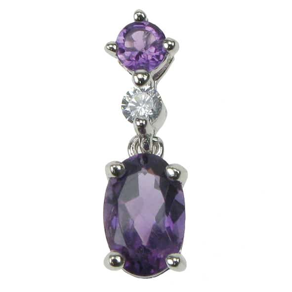 silver Amethyst and cubic zirconia 2 stone pendant