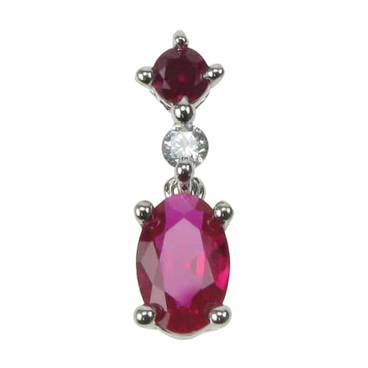 silver, cubic zirconia and created ruby two stone pendant