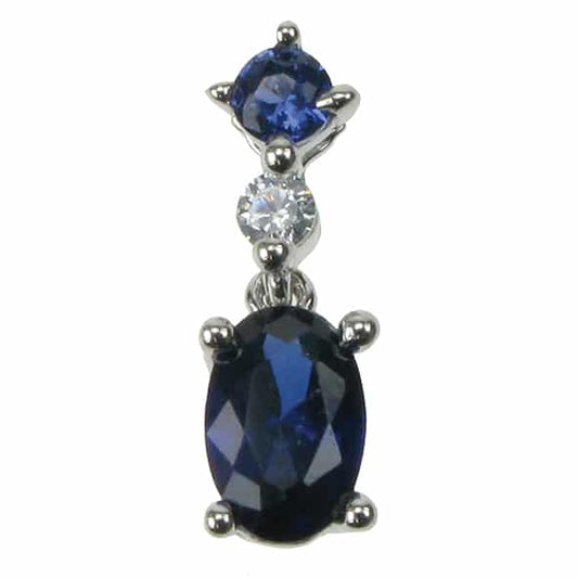 SILVER CREATED SAPPHIRE AND CUBIC ZIRCONIA PENDANT