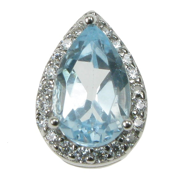 silver, blue topaz and cubic zirconia pear shape pendant