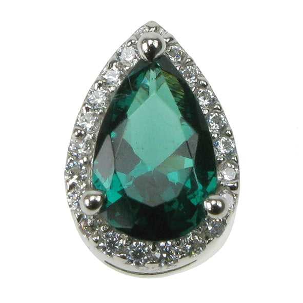 Silver and Created Emerald teardrop pendant with Cubic Zirconia