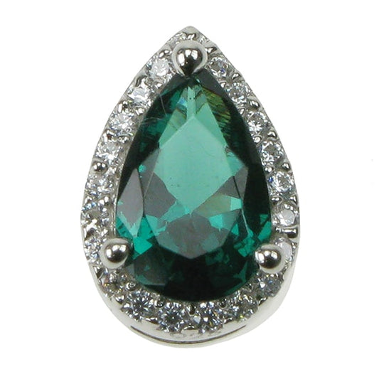 Silver and Created Emerald teardrop pendant with Cubic Zirconia