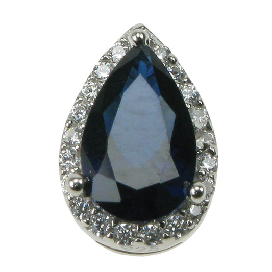 Silver and Created Sapphire teardrop pendant with Cubic Zirconia halo