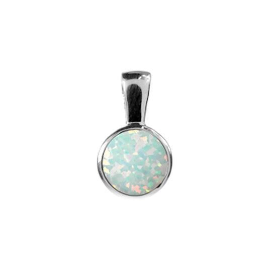 Silver and Opalique round bezel set pendant.