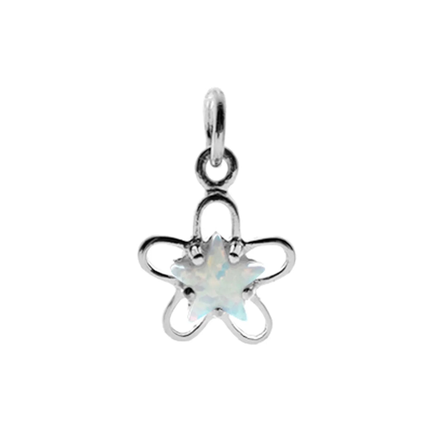 Silver and white opalique open flower pendant.