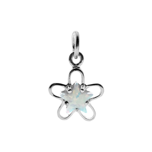 Silver and white opalique open flower pendant.