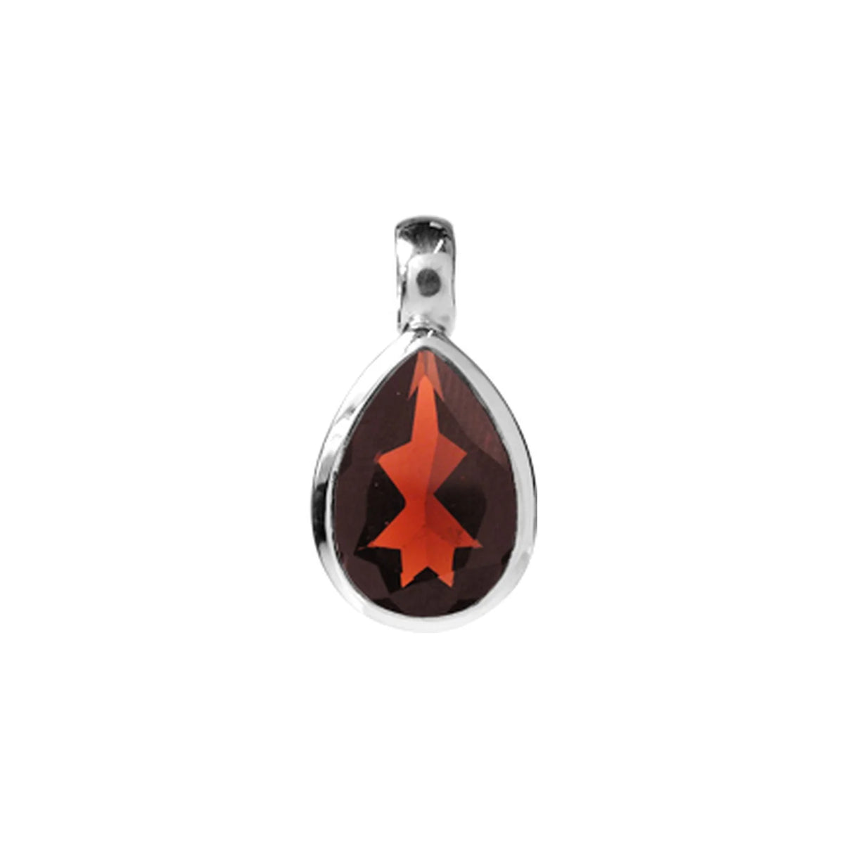 Silver and Garnet rub set teardrop pendant