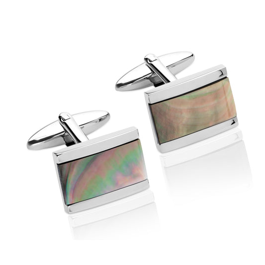 Stainless steel and Mother of Pearl rectangular cufflinks