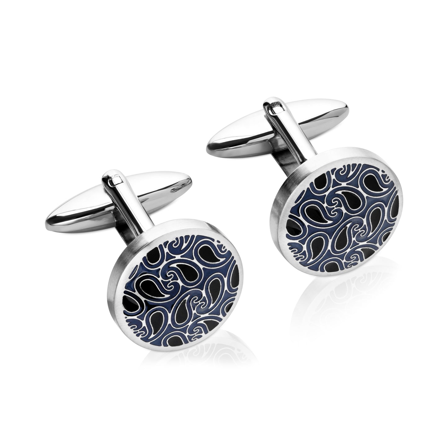 Stainless steel and Enamel round patterned cufflinks