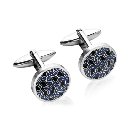 Stainless steel and Enamel round patterned cufflinks