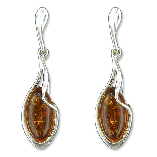 Silver and amber zig-zag cage drop earrings