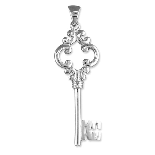 Silver Old-fashioned ornate key pendant