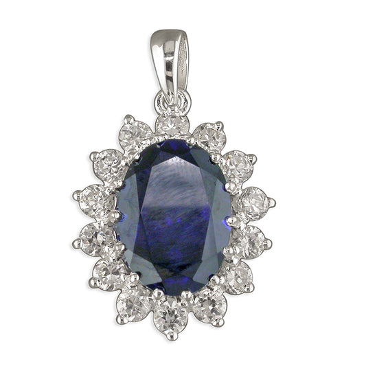 Silver synthetic Sapphire and Cubic Zirconia pendant and matching earrings set