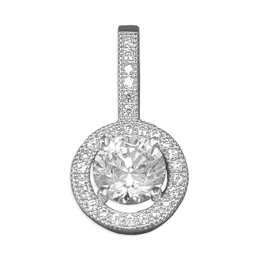 Silver Micro-set cubic zirconia halo pendant