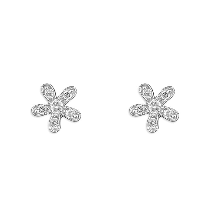 Silver and cubic zirconia flower stud earrings