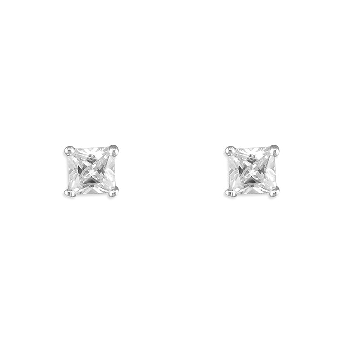 Silver and cubic zirconia square stud earrings