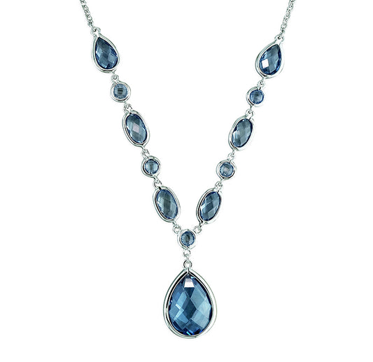 Silver and aquamarine-coloured cubic zirconias with teardrop drop necklace