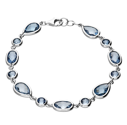 Silver round, oval and pear-shaped aquamarine-coloured cubic zirconia bracelet
